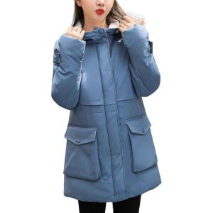 imageFlygo Womens Quilted Winter Coats Hooded Mid Length Puffer Parka JacketBlue