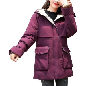 imageFlygo Womens Quilted Winter Coats Hooded Mid Length Puffer Parka JacketPurple