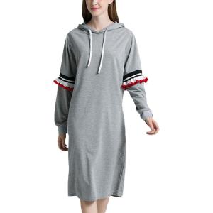 imageFlygo Womens Solid Loose Long Sleeve Pullover Hoodie Sweatshirt Dress Sleep WearGrey