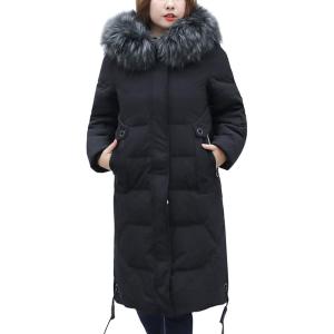 imageFlygo Womens Thickened Removable Fur Hooded Long Down Jacket Parka Puffer Coat 3XLBlack