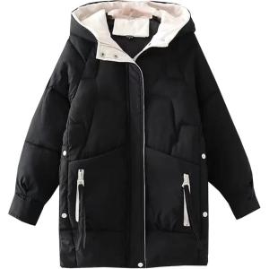 imageFlygo Womens Thickened Winter Full Zip Hooded Puffer Parka Coat Down JacketBlack