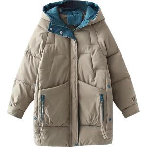 imageFlygo Womens Thickened Winter Full Zip Hooded Puffer Parka Coat Down JacketGreengrey