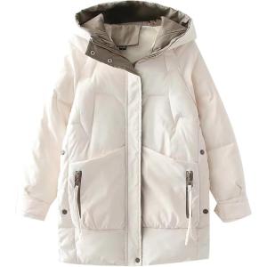 imageFlygo Womens Thickened Winter Full Zip Hooded Puffer Parka Coat Down JacketWhite