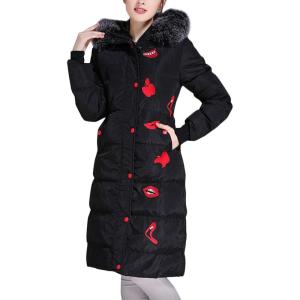 imageFlygo Womens Winter Casual Quilted Maxi Puffer Down Coats FullZip Long Jacket with HoodBlack