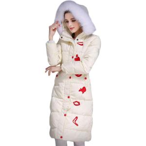 imageFlygo Womens Winter Casual Quilted Maxi Puffer Down Coats FullZip Long Jacket with HoodCreamywhite