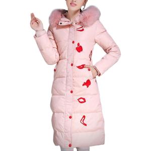 imageFlygo Womens Winter Casual Quilted Maxi Puffer Down Coats FullZip Long Jacket with HoodPink