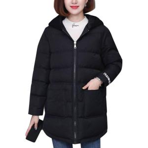 imageFlygo Womens Winter Casual Thicken Warm Puffer Hooded MidLong Cotton Down Coat Full Zip Outerwear JacketsBlack