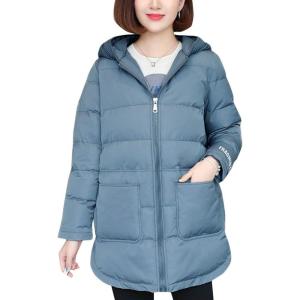 imageFlygo Womens Winter Casual Thicken Warm Puffer Hooded MidLong Cotton Down Coat Full Zip Outerwear JacketsBlue