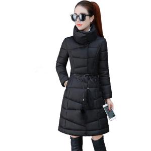 imageFlygo Womens Winter Classic Puffer Down Coats FullZip Button MidLong Outwear JacketsBlack