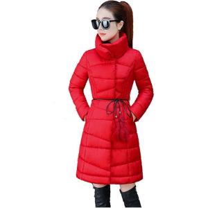 imageFlygo Womens Winter Classic Puffer Down Coats FullZip Button MidLong Outwear JacketsRed