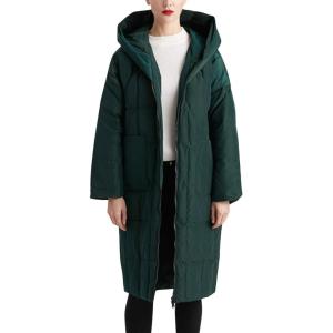 imageFlygo Womens Winter Coats Hooded Loose MidLong Quilted Puffer Down JacketGreen