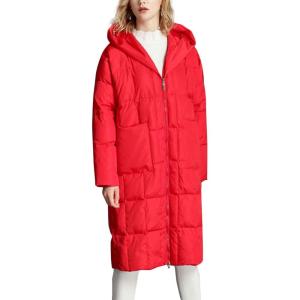 imageFlygo Womens Winter Coats Hooded Loose MidLong Quilted Puffer Down JacketRed