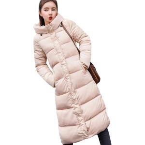 imageFlygo Womens Winter Long Add Down Quilted Coat Hooded Puffer JacketBeige