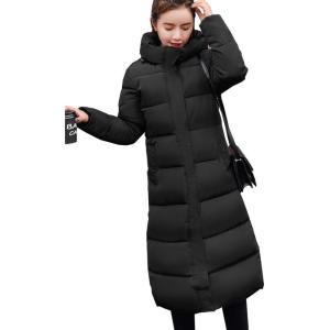 imageFlygo Womens Winter Long Add Down Quilted Coat Hooded Puffer JacketBlack