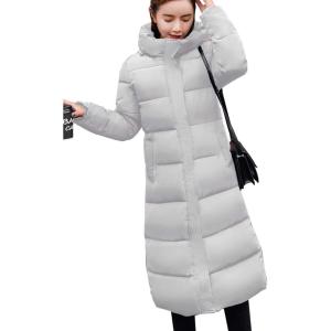 imageFlygo Womens Winter Long Add Down Quilted Coat Hooded Puffer JacketGrey