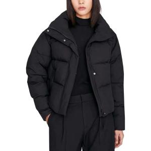 imageFlygo Womens Winter Long Sleeve Zip Up Puffer Jacket Baggy Crop Quilted Down CoatBlack