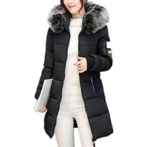 imageFlygo Womens Winter Mid Puffy Down Jacket Parka Coats with Fur Hooded Windproof Puffer CoatBlack