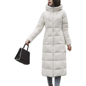 imageFlygo Womens Winter Warm Faux Fur Hooded Collar Down Coat Qulited Puffer JacketWhite2