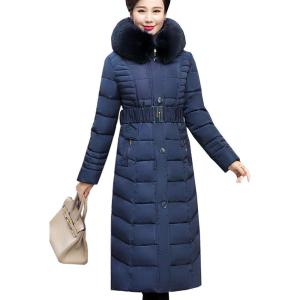 imageFlygo Womens Winter Warm Faux Fur Hooded Down Coat Parka Outcoat Puffer JacketDark Blue