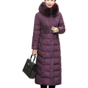 imageFlygo Womens Winter Warm Faux Fur Hooded Down Coat Parka Outcoat Puffer JacketPurple