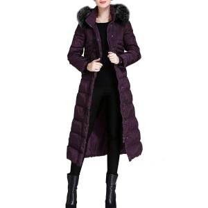 imageFlygo Womens Winter Warm Fur Hooded Maxi Long Down Jacket Parka Puffer CoatPurple