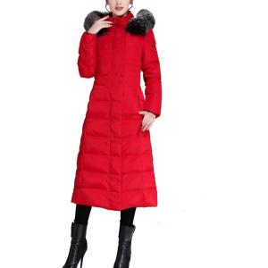imageFlygo Womens Winter Warm Fur Hooded Maxi Long Down Jacket Parka Puffer CoatRed