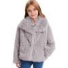 imageFlygo Girls Faux Fur Coat Kids Fluffy Long Sleeve Lapel Collar Open Front Jacket Warm Winter Shaggy Outwear with PocketsLightkhaki