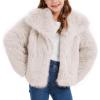 imageFlygo Girls Faux Fur Coat Kids Fluffy Long Sleeve Lapel Collar Open Front Jacket Warm Winter Shaggy Outwear with PocketsApricot