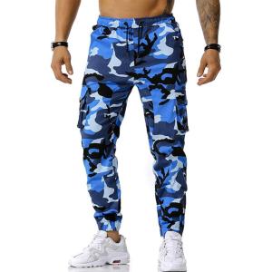 imageFlygo Mens Camo Joggers Pants Casual Cotton Workout Active Cargo Sweatpants with PocketsBlue