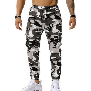 imageFlygo Mens Camo Joggers Pants Casual Cotton Workout Active Cargo Sweatpants with PocketsGrey