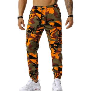 imageFlygo Mens Camo Joggers Pants Casual Cotton Workout Active Cargo Sweatpants with PocketsOrange