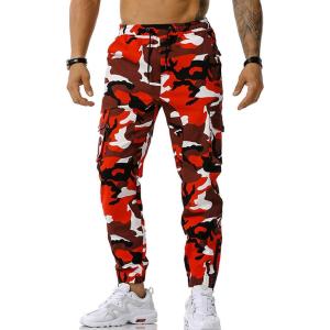 imageFlygo Mens Camo Joggers Pants Casual Cotton Workout Active Cargo Sweatpants with PocketsRed