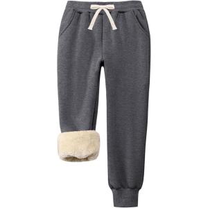 imageFlygo Boys Girls Fleece Pants Sherpa Lined Sweatpants Athletic Joggers Winter Warm Unisex Kids Active PullOn PantsDark Grey