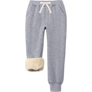 imageFlygo Boys Girls Fleece Pants Sherpa Lined Sweatpants Athletic Joggers Winter Warm Unisex Kids Active PullOn PantsLight Grey