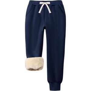 imageFlygo Boys Girls Fleece Pants Sherpa Lined Sweatpants Athletic Joggers Winter Warm Unisex Kids Active PullOn PantsNavy