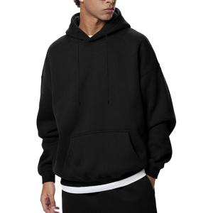 imageFlygo Mens Hoodie Oversized Fleece Pullover Fashion Hoodies Casual Active Long Sleeve Hooded SweatshirtBlack