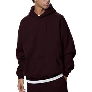 imageFlygo Mens Hoodie Oversized Fleece Pullover Fashion Hoodies Casual Active Long Sleeve Hooded SweatshirtBurgundy