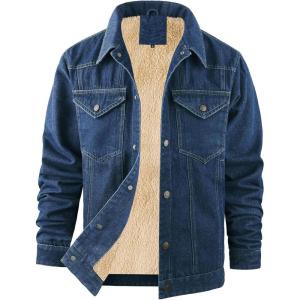imageFlygo Mens Sherpa Fleece Lined Denim Jackets Winter Warm Snap Turn Down Collar Trucker Jacket Cowboy Thicken Heavy Duty CoatNavyblue