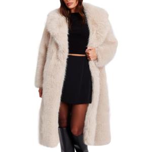 imageFlygo Womens Long Faux Fur Coats Winter Fluffy Open Front Luxury Overcoat Shaggy Lapel Long Sleeve Fuzzy Warm Cardigan JacketBeige