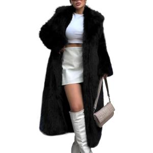 imageFlygo Womens Long Faux Fur Coats Winter Fluffy Open Front Luxury Overcoat Shaggy Lapel Long Sleeve Fuzzy Warm Cardigan JacketBlack