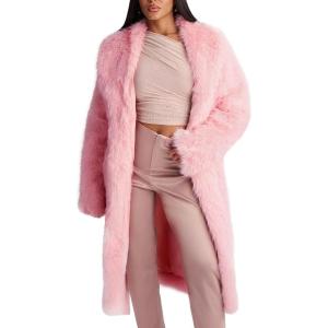 imageFlygo Womens Long Faux Fur Coats Winter Fluffy Open Front Luxury Overcoat Shaggy Lapel Long Sleeve Fuzzy Warm Cardigan JacketPink