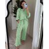 imageFlygo Womens Plaid Pajamas Sets 2 Piece Cotton Pj Set Puff Sleeve Ruffle Babydoll Shirt Gingham Pants Lounge SetsLight Green