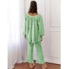 imageFlygo Womens Plaid Pajamas Sets 2 Piece Cotton Pj Set Puff Sleeve Ruffle Babydoll Shirt Gingham Pants Lounge SetsLight Green