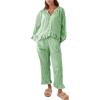 imageFlygo Womens Plaid Pajamas Sets 2 Piece Cotton Pj Set Puff Sleeve Ruffle Babydoll Shirt Gingham Pants Lounge SetsLight Green