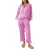 imageFlygo Womens Plaid Pajamas Sets 2 Piece Cotton Pj Set Puff Sleeve Ruffle Babydoll Shirt Gingham Pants Lounge SetsRose