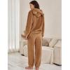 imageFlygo Womens Fluffy Pajamas Sets Fleece Loungewear Pullover Bear Ear Fuzzy Hoodie Plush Pants 2 Piece Sleepwear with PocketsBrown