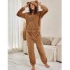 imageFlygo Womens Fluffy Pajamas Sets Fleece Loungewear Pullover Bear Ear Fuzzy Hoodie Plush Pants 2 Piece Sleepwear with PocketsBrown