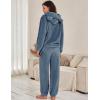 imageFlygo Womens Fluffy Pajamas Sets Fleece Loungewear Pullover Bear Ear Fuzzy Hoodie Plush Pants 2 Piece Sleepwear with PocketsNavy