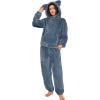 imageFlygo Womens Fluffy Pajamas Sets Fleece Loungewear Pullover Bear Ear Fuzzy Hoodie Plush Pants 2 Piece Sleepwear with PocketsNavy