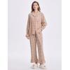 imageFlygo Womens Gingham Pajamas Sets Cotton Plaid Pjs Ruffled Sleeve Button Down Shirt Pants Y2k 2 Piece Lounge SetBrown